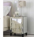 Modern venetian glass mirrored art deco bedside table with angled three drawers